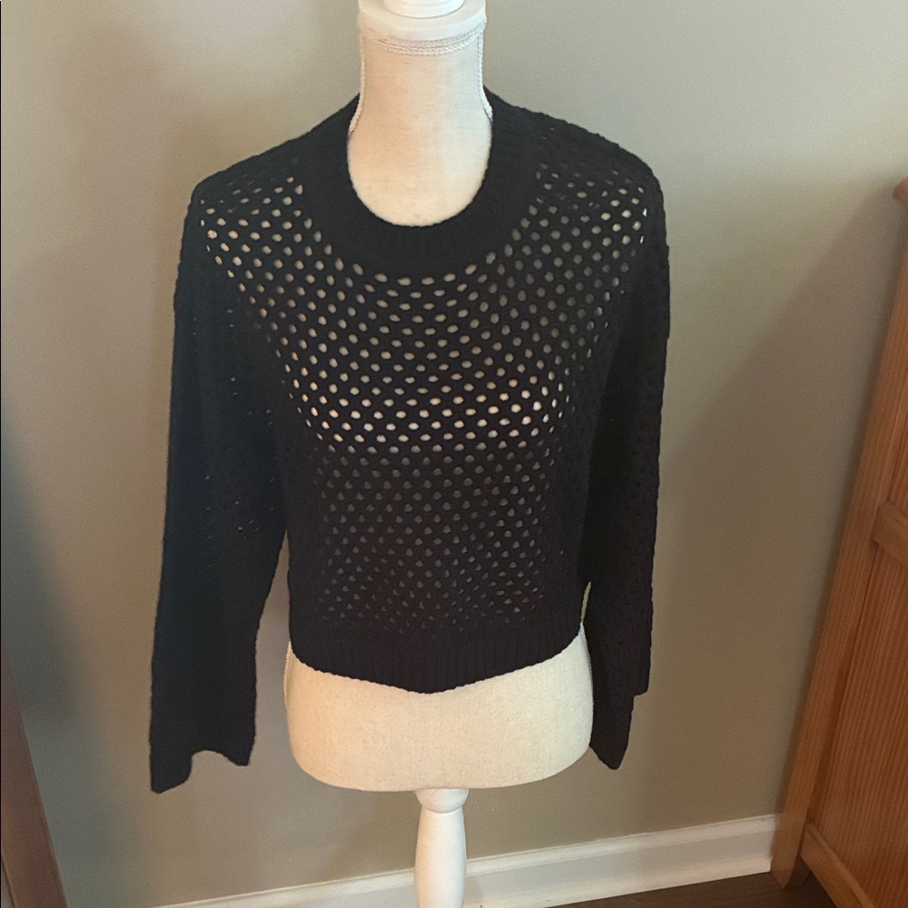 Divided Black Open-Weave Crewneck Sweater